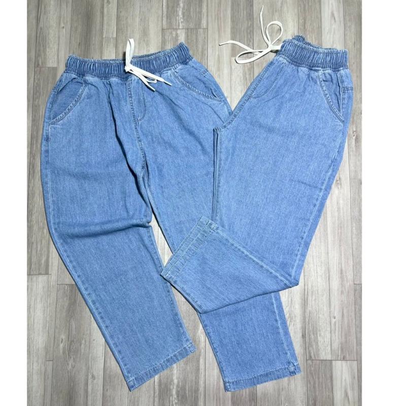  Quần jean baggy nữ lưng thun màu xanh nhạt 