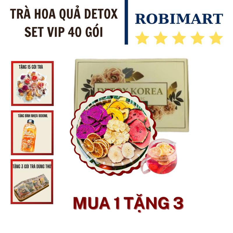 [MUA 1 TẶNG 3] Set vip 40 gói trà detox hoa quả sấy khô Robi - kèm bình, hộp, túi vải, mật ong - Tea Nước Trà Chè