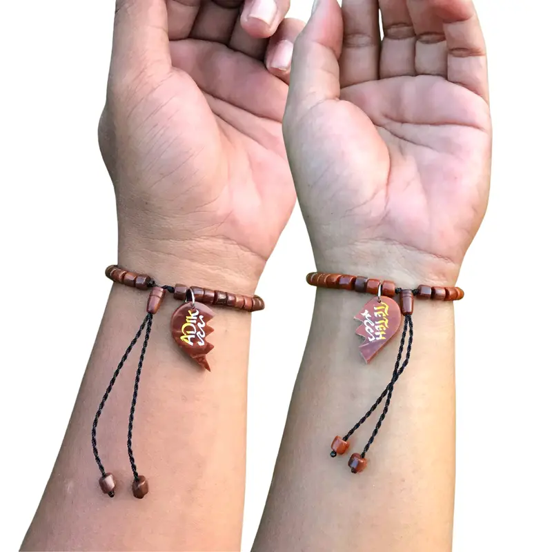 Gelang Couple Sahabat Custom Nama 2pcs Kapel Belah Kaokah Kokka Kaoka Kokkah Kaukah Kauka Koka aksesoris coklat hitam  gift Bracelets Kayu Laki-laki Perempuan 1