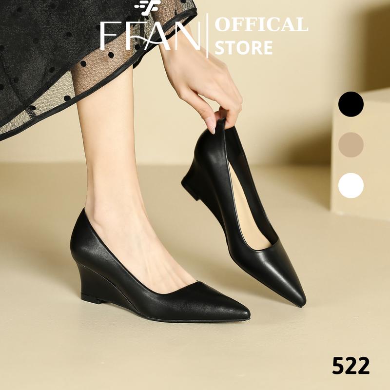 Giày nữ mũi nhọn đế xuồng cao gót 5 phân 522 FFANSTORE bít mũi da mềm mại big size màu đen be trắng sữa