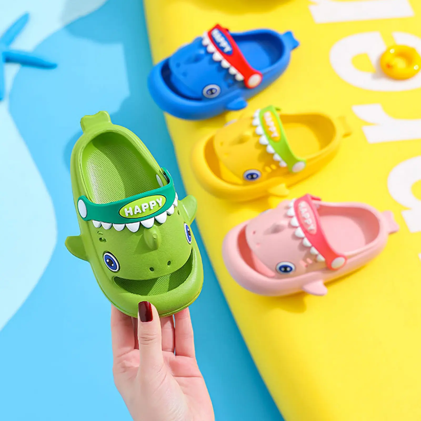 Girl Summer Casual EVA Slippers Anti-slip Soft Sole Cartoon Shark Shoes for Outdoor, Beach, Party