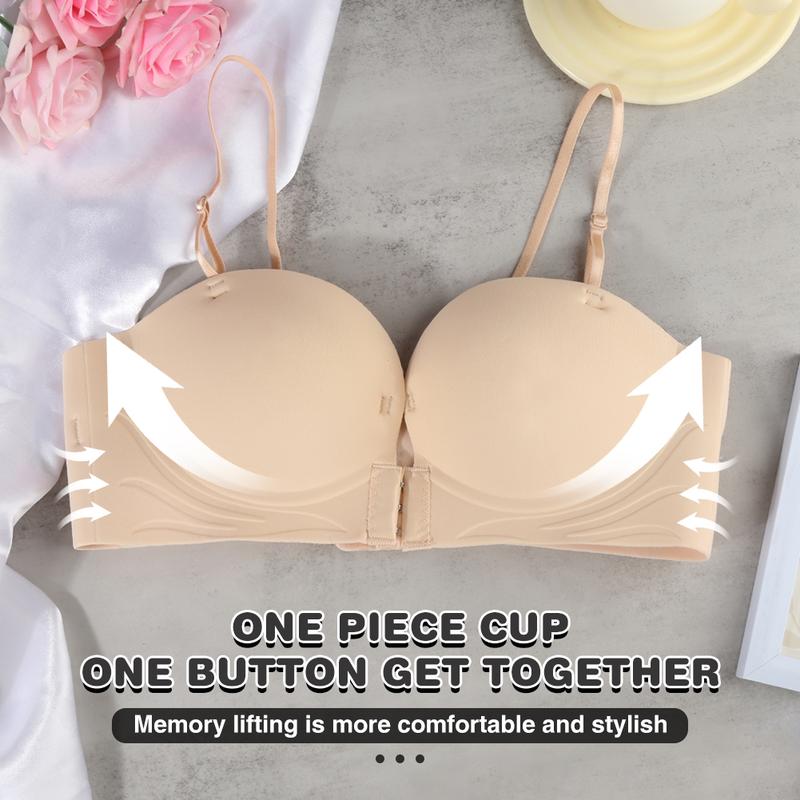 Đồ Lót Cho Nữ, Dây Đeo Vai Có Thể Tháo Rời Dày 2Cm, Ngực Nhỏ Trông Lớn Hơn, Khóa Trước Chống Trượt, Chống Chạy Bra, Vô Hình Không Dấu Vết, Thoải Mái Và Mềm Mại, Thiết Kế Hình Cốc 3D, Thời Trang, 4 Màu Có Sẵn 1