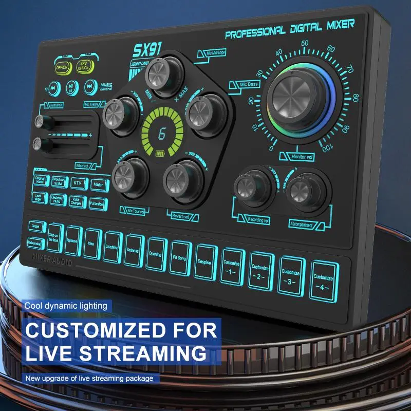 USB Rechargeable Sound Card, Professional Live Sound System Card, Live Streaming Mixing Console, Audio Mixer for Live Streaming, Karaoke, DJ, Music Production 3