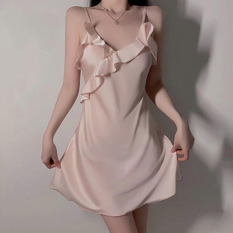 XẢ HÀNG BL78 Váy ngủ nữ váy ngủ lụa quảng châu phong cách nhẹ nhàng