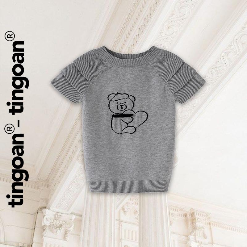 TINGOAN - Áo len xù dáng lửng ngắn tay thêu hình gấu xám BABY BEAR TOP GR phiên bản  mới nhất tháng 6.2024