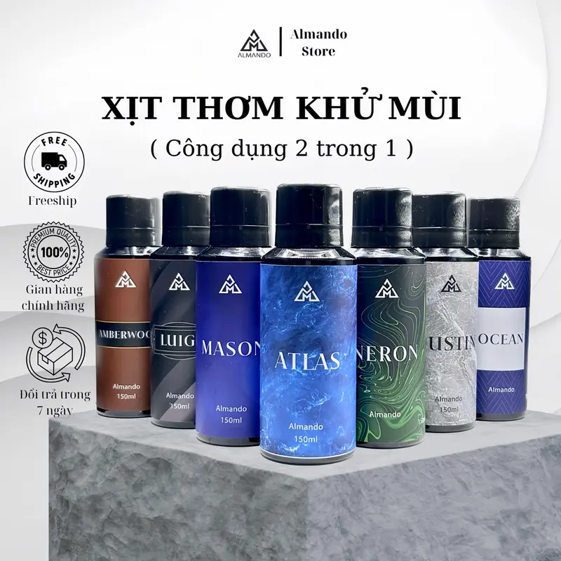 [ MUA 2 TẶNG 1 ] Body Mist Nam Almando , Xịt Thơm Khử Mùi Toàn Thân Nước Hoa Chính Hãng 150ml ( chai )  Phù Hợp Đi Học , Đi Làm , Đi Chơi Hẹn Hò Bodymist Perfume Cosmetic Mỹ Phẩm Làm Đẹp Da Dưỡng Body 0