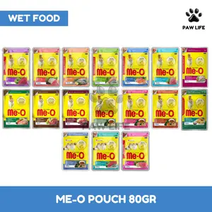 PL Me-O Pouch 80gr Makanan Basah Kucing Meo Can Wet Food Adult Kitten Ikan Tuna Salmon Sardine Mackarel Otak Otak Pempek Real Fish