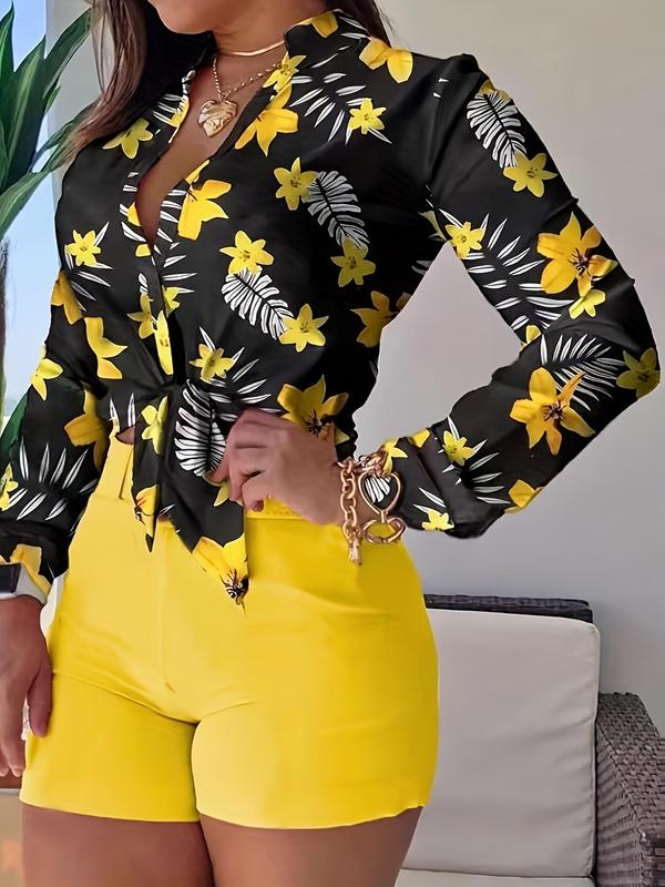 Women's Floral Print Button Front Blouse, Casual Long Sleeve Top for Daily Wear, Ladies Clothes for All Seasons 0