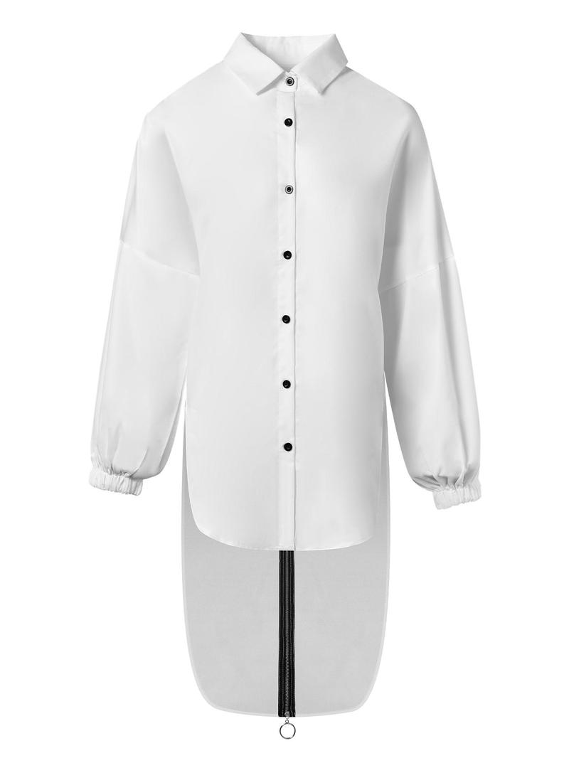 Product Introduction of Women's Plain High Low Hem Button Front Blouse, Casual Drop Shoulder Long Sleeve Top for All Seasons, Ladies Clothes for Daily Wear 14