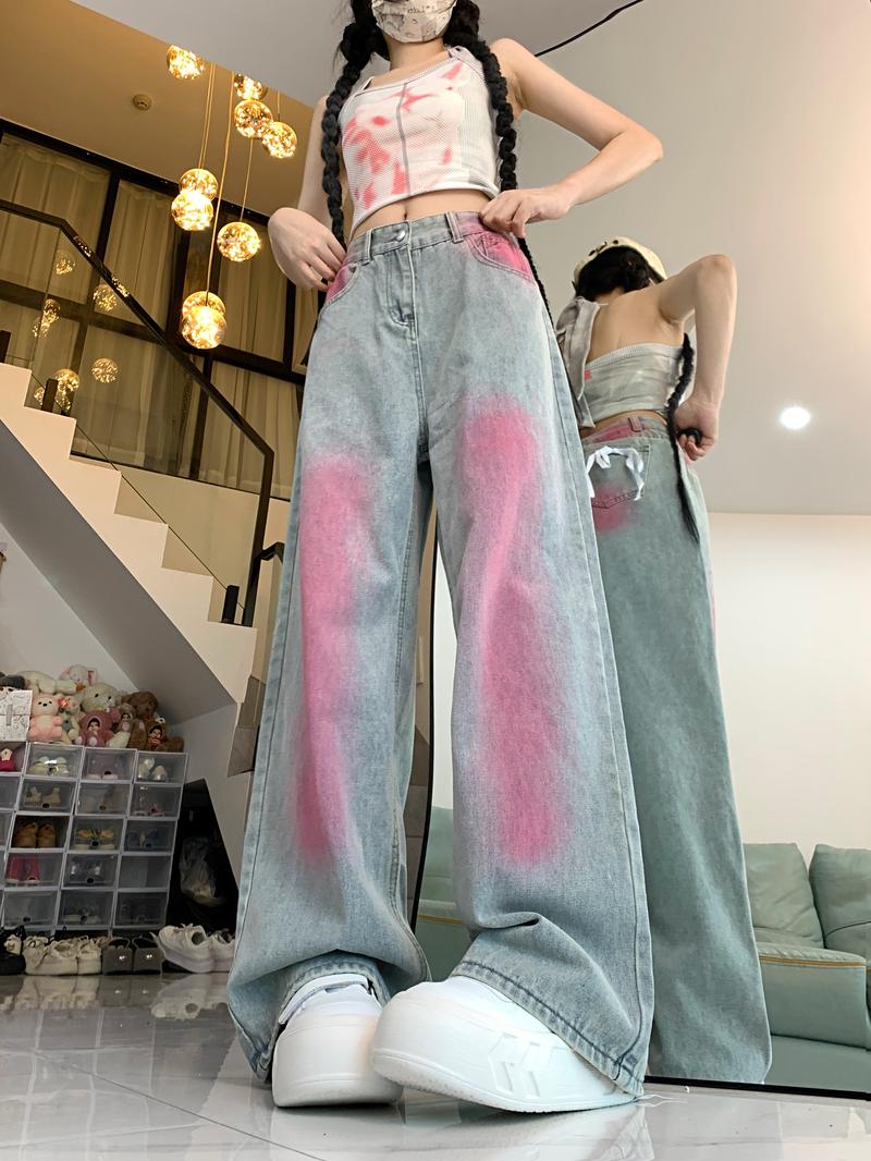 Product Introduction of Real shot!! Women's Jeans Summer Niche Design Retro Loose Slimming Versatile Floor-Length Pants 5