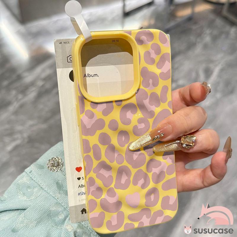 Case HP Untuk Realme C63 C31 C51 C33 C55 C53 C35 C30 C25 C12 C25S Note 50 60 C21Y C25Y C21 C20 C11 C20A C15 7i 5 5i 5S 6i C3 C17 Sweet Pink Leopard Print Gelombang Ruffle Air Mengkilap Soft Cover