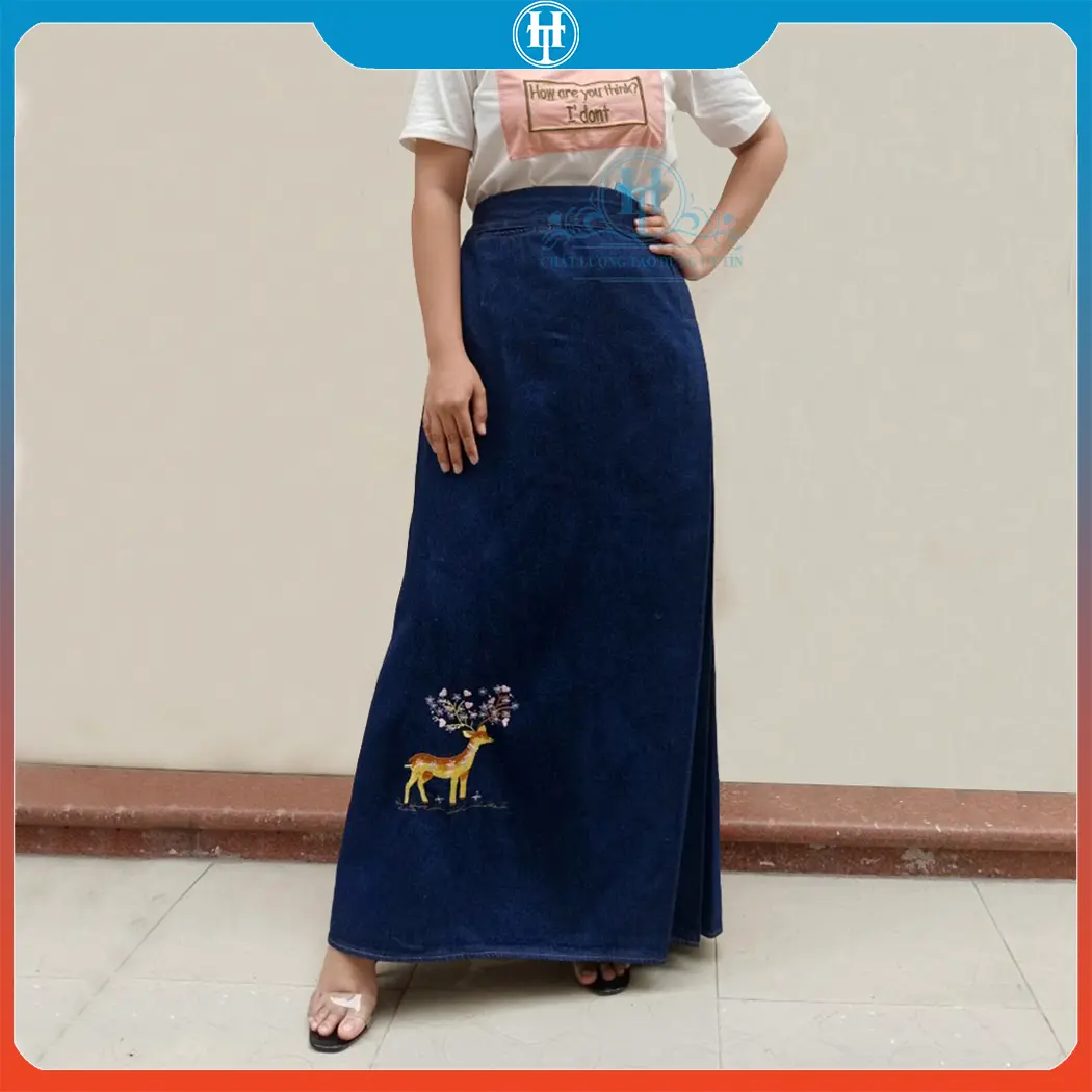Váy Chống Nắng Nữ Cao Cấp Chất Vải Jean Cotton Dày Dặn, Choonst Tia UV Tốt Thêu Họa Tiết Nai Vàng HnT Fashion