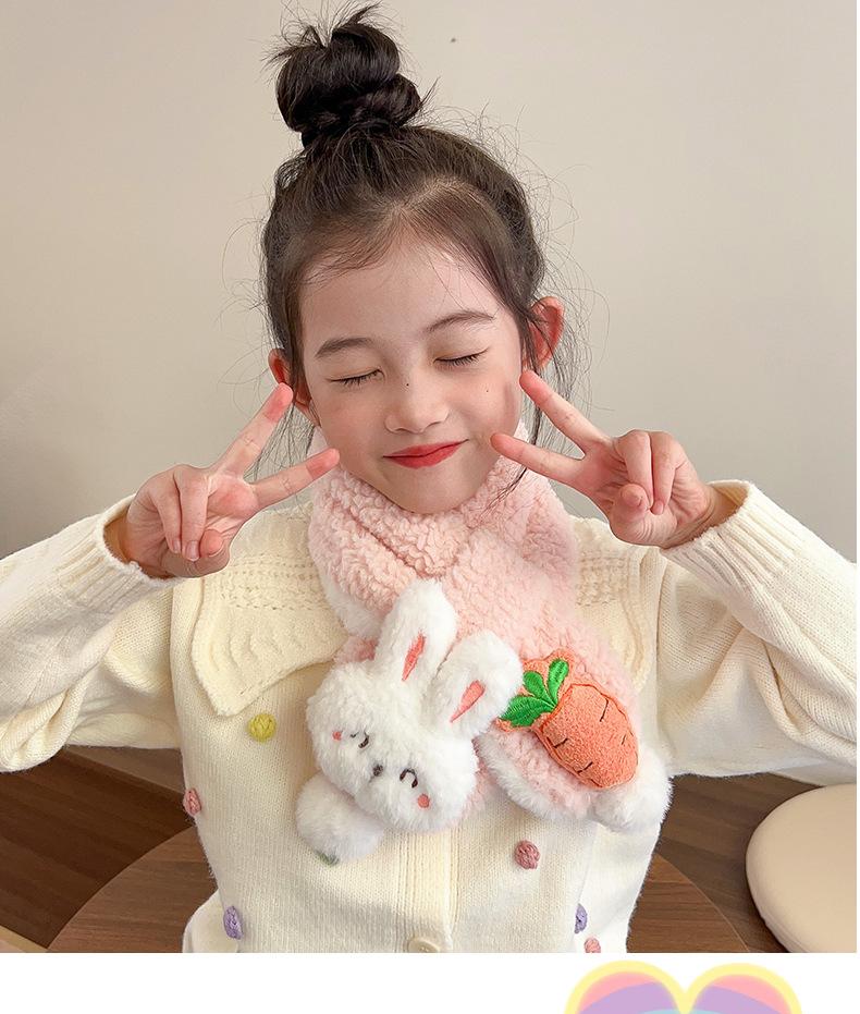 Product Introduction of Children's Scarf Autumn and Winter Baby Girl Cute Cartoon Rabbit Plush Scarf Korean Style Thickened Warm Neck Warmer Parent-Child 9