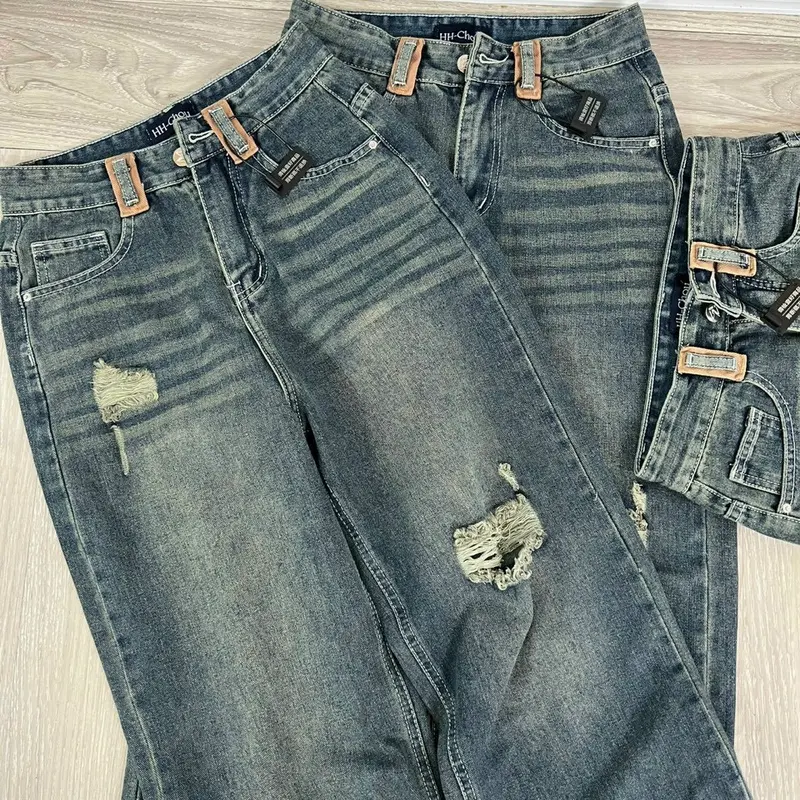 Quần Jean Nữ Ống Suông Rộng Phối Đai Kiểu Lưng Cao Nâng Mông S2 Women - Mẫu Mới - Pants 5