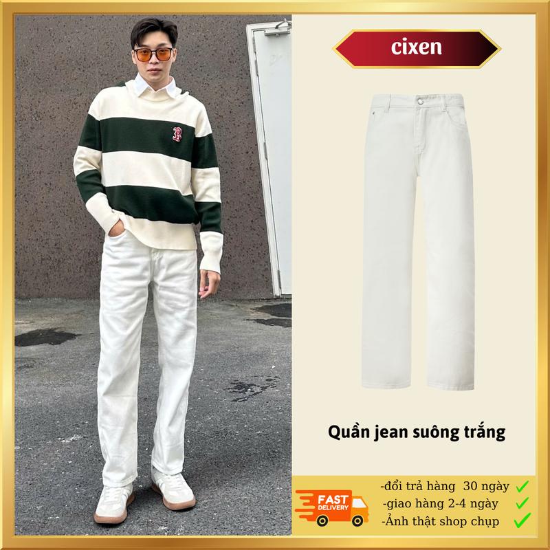 Quần jean nam ống suông White V1 form unisex Cạp cao Chất Liệu Jean Denim quần trắng nam form suông hàn quốc QT1