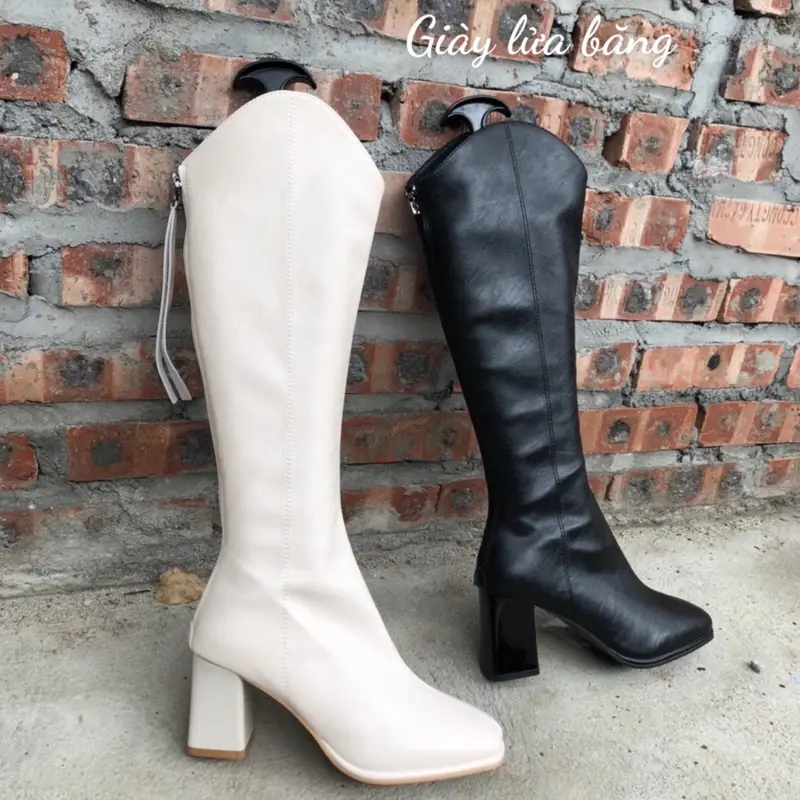 Boot đùi nữ cổ V gót cao 7P chất da mềm A58_611 GiàY Shoes Bốt bố t 3
