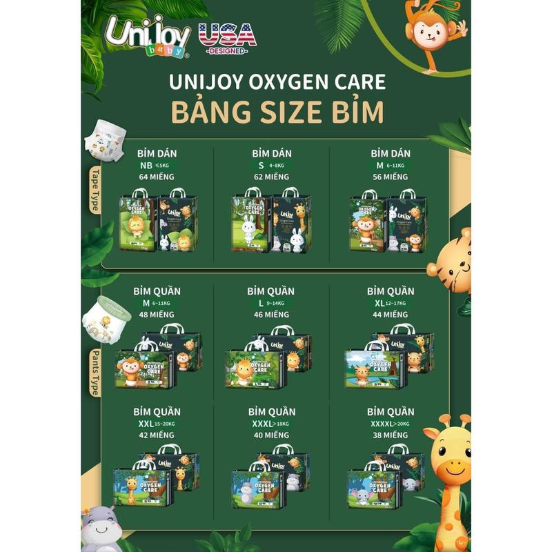 không quà 1 bịch Tã bỉm Unijoy Oxygen Care Cao Cấp Chuyên Đêm cho các bé từ sơ sinh 0-25kg đủ size từ NB - 4XL