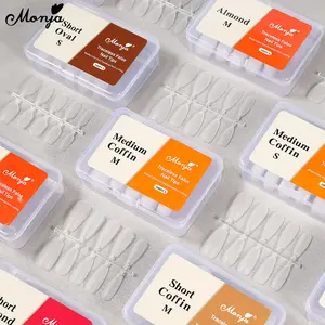 Monja 100PCS Kuku Palsu Frosted Matte Almond Ballerina Oval Nail Tips Full Cover Kuku Palsu Ekstensi DIY Manikur Alat