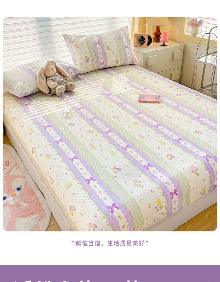 Product Introduction of 2025 Summer Pure Cotton Bed Sheet Single Piece Full Cotton Tatami Bed Sheet Dormitory Children Non-Slip Fitted Sheet Three-Piece Set 10