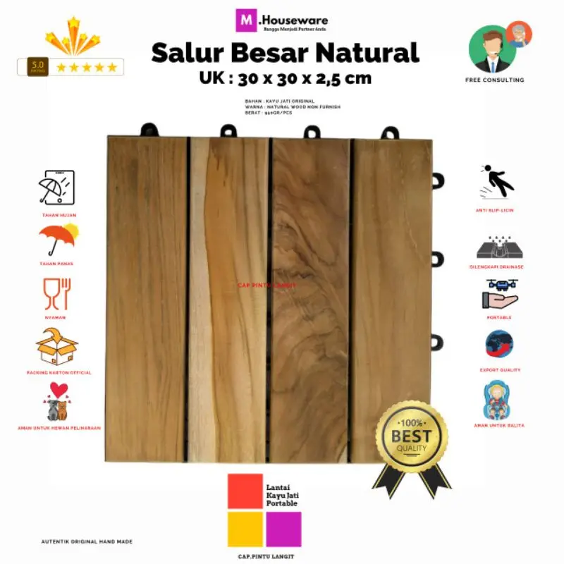 Lantai kayu jati Bongkar pasang Motif Salur Besar - Decking Tile Portable 4ply uk 30x30cm 1