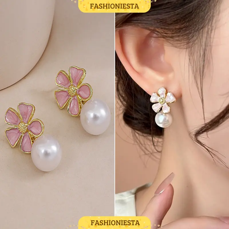 Anting-Anting Mutiara Bunga S925 Anti Karat Aksesoris Wanita Korea Style Fashion 0