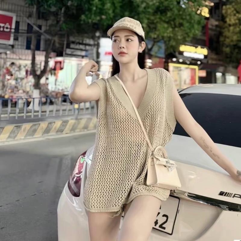 Áo Len Lưới  Sát Nách Cổ Tim Không Kèm Áo Trong[ Maiclothing]