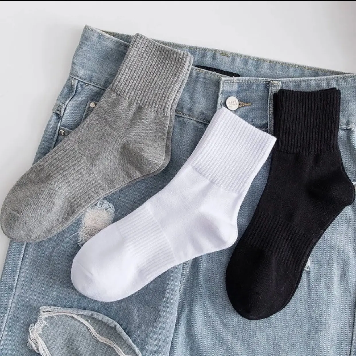 Combo 10 đôi tất dệt kim cao cổ trơn cho nam