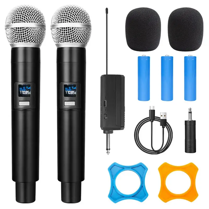 Wireless Microphone 2 Channel UHF Fixed Frequency Handheld Mic Microphone Dynamic Microphone For Party Karaoke Show Meeting