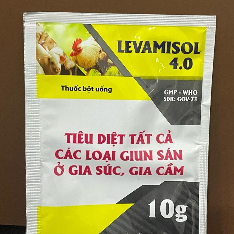  Sản phẩm tẩy giun sán sổ lãi Levamisol 4.0 gói 10g diệt hầu hết các loại giun sán trên gà vịt chó  mèo heo dê gia súc gia cầm 