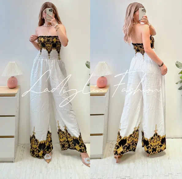 Ladylin Summer New High-End Print Tube Jumpsuit Cotton Spandex Womenswear Overalls Lingerie Comfort Basic Maxi Minimalist Short Sleeveless