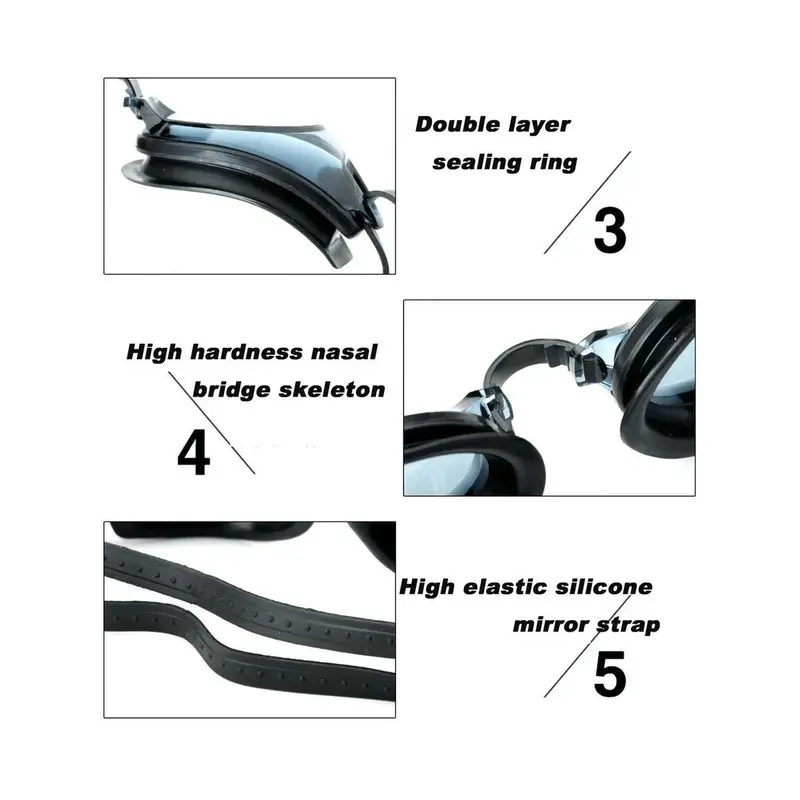 1pc Comfortable And High-end Pc Lens Double-layer Sealing Ring Elastic Silicon Strap Waterproof Swimming Goggles For Men And Women 5