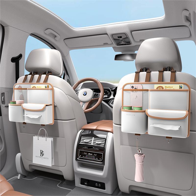Product Introduction of Car Seat Back Organizer, Durable Seat Back Storage Bag with Tissue Box Bag Hooks, Multi-functional Car Interior Accessories 2