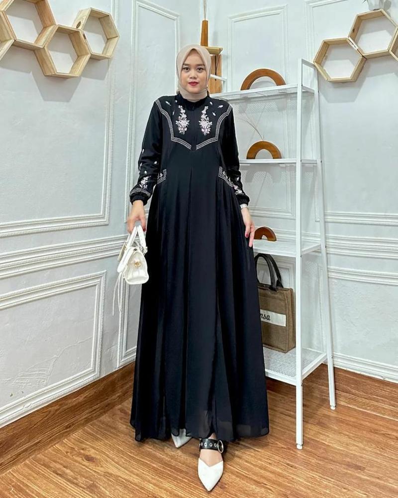 Product Introduction of Azfasu Fashion Leony Maxi Dress Bahan Ceruty Babydoll Aplikasi Bordir Mewah Elegant Kekinian Dress Kondangan Terbaru 19