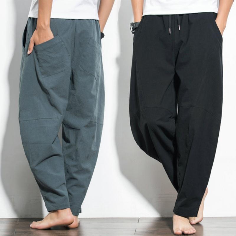 Quần Vải Lanh, Quần Nam Cỡ Lớn, Quần Thường Ngày Dáng Rộng, Quần Harem Đáy Quần Thấp, Quần Củ Cải, Quần Bloomers Bông Và Vải Lanh, Thời Trang, Thích Hợp Cho Mùa Xuân Và Mùa Hè 0