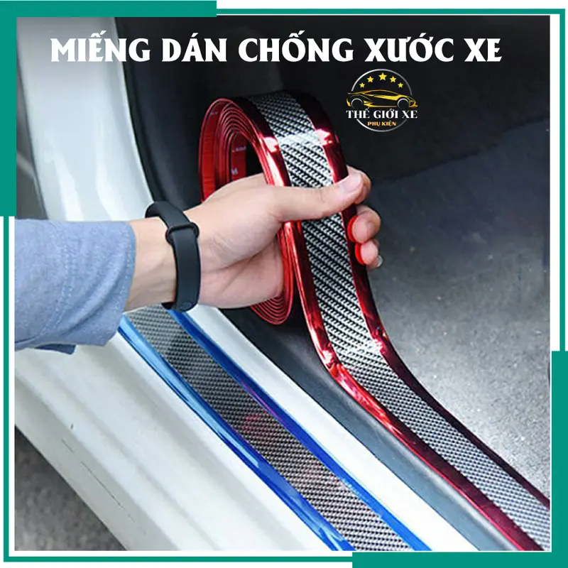 Nẹp cao su vân Carbon dán chống trầy xước xe, bậc bước chân Ô tô xe hơi, Rộng 5cm dài 1m Nhãn Dán Decal 0
