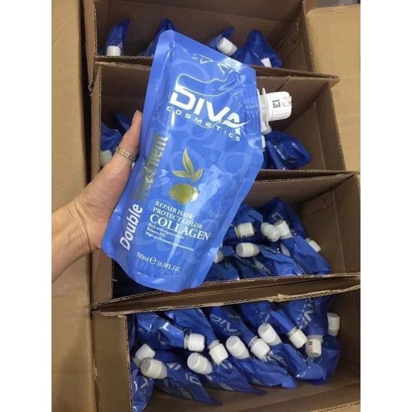 Kem ủ tóc phục hồi tóc hư tổn dưỡng mềm mượt DIVA Double Treatment 500ml Collagen Dưỡng Tóc Chăm Sóc Tóc