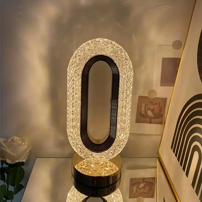 Portable Artificial Crystal Table Lamp, Rechargeable Touch Control Night Light, Bedside Lamp, Decorative Light for Home Bedroom Living Room