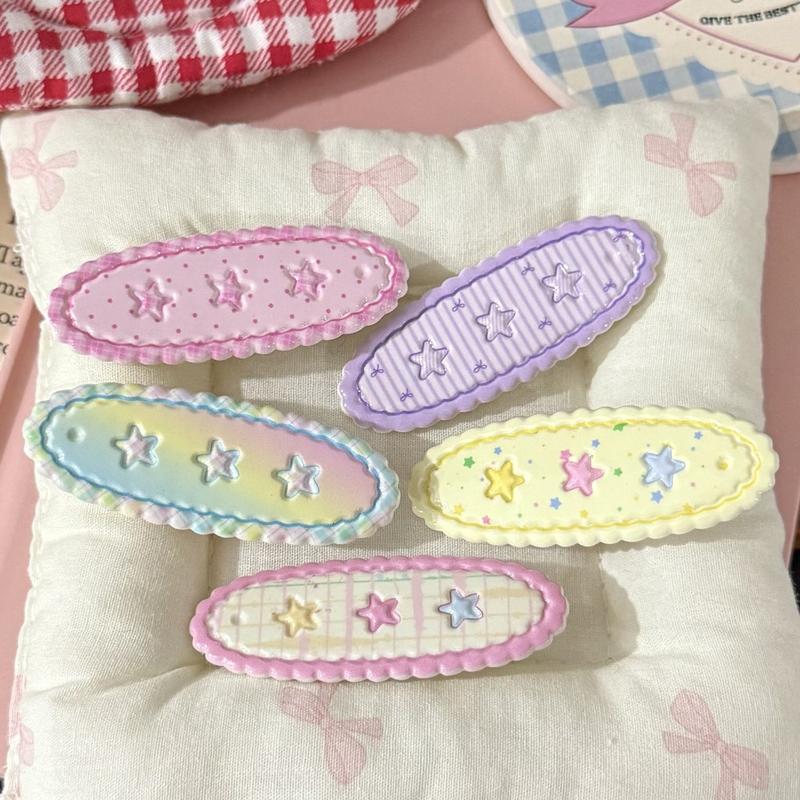 Kẹp Mỏ Vịt Hình Bầu Dục Ngôi Sao In Hình Dễ Thương Lì Cao Cấp, Phong Cách Hàn Quốc, Thích Hợp Cho Các Cô Gái Trẻ Kẹp Tóc Mái Và Bên Hông, Mũ Đội Đầu Hoạt Hình, Dành Cho Nữ, Kẹp Tóc Gãy, Mới Cho Năm 2025