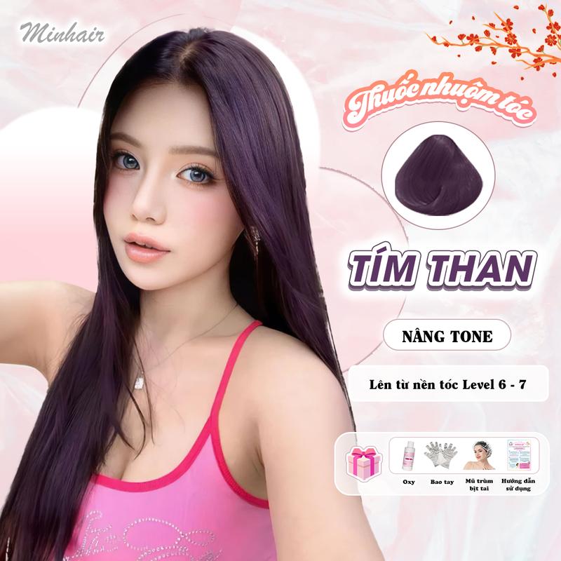 Thuốc nhuộm tóc Tím Than tặng kèm oxy trợ dưỡng và bao tay, bịt tai, trùm đầu Đổi Màu Tóc Nam Nữ Women Serum