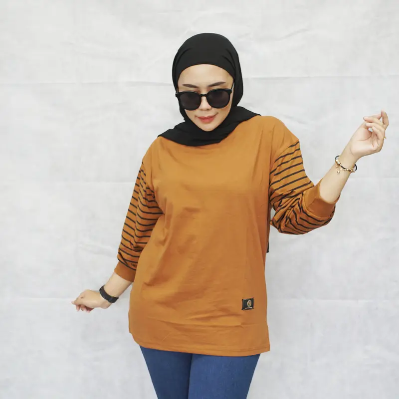 XVLORE Kaos atasan lengan panjang  Wanita PREMIUM OverSize Polos  tangan Stripe salur REAL PICT nyaman Baju Basic Katun combed Simple Distro 5