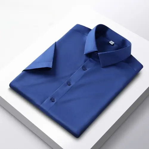 Áo sơ mi nam ngắn tay trơn , vải lụa chéo đẹp hạn chế nhăn, màu sắc thanh lịch, hiện đại. 4