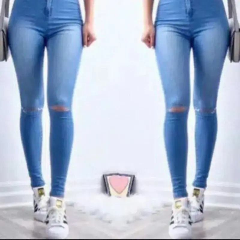 CELANA JEANS HW CELANA JEANS HIGHWAIST SOBEK LUTUT CELANA PANJANG WANITA TERMURAH ( HW TULANG POLOS) // Celana Melar Skinny Soft Tebal 1