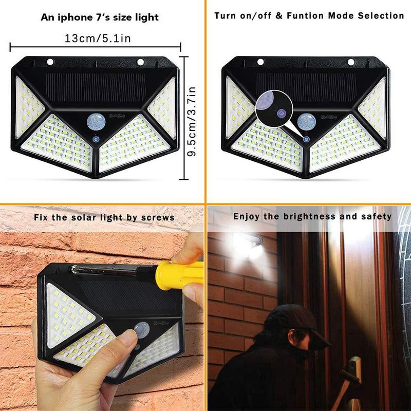 Đèn LED năng lượng mặt trời chống nước cảm biến chuyển động 100 LED 3 chế độ siêu sáng 7