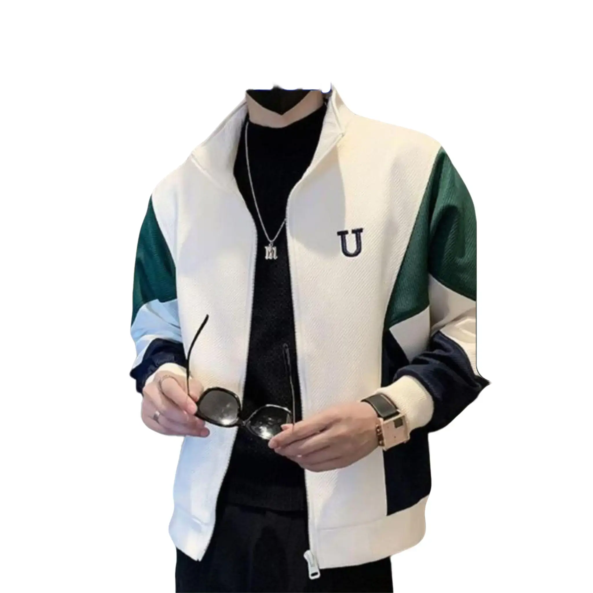 Áo khoác bóng chày Hàn Quốc dây kéo, cổ bẻ 01, chữ thêu ERA nam Nữ Menswear Dài Tay Jacket Có Cổ Tay Dài