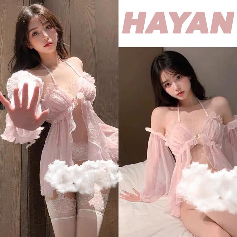 HT132 Váy ngủ sexy trễ vai xẻ trước gợi cảm,đồ ngủ dài tay dáng xoè tôn dáng HT132 0