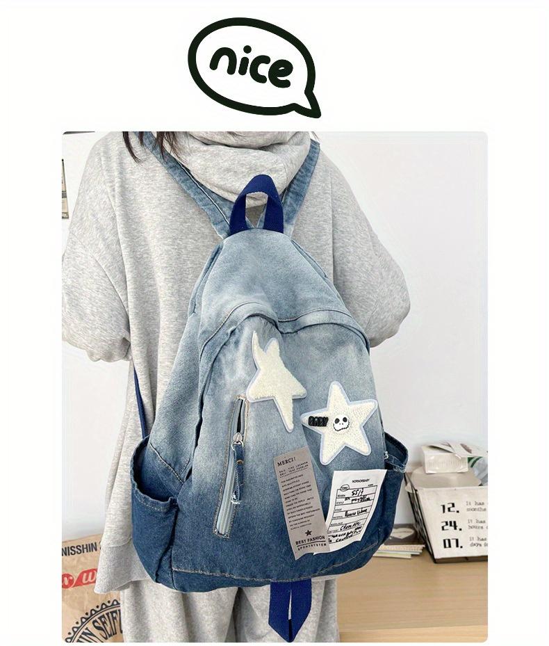 Product Introduction of Vintage Style Tie-Dye Denim Backpack, Large Capacity with Adjustable Straps - Fashion Backpack for School and Commuting 17