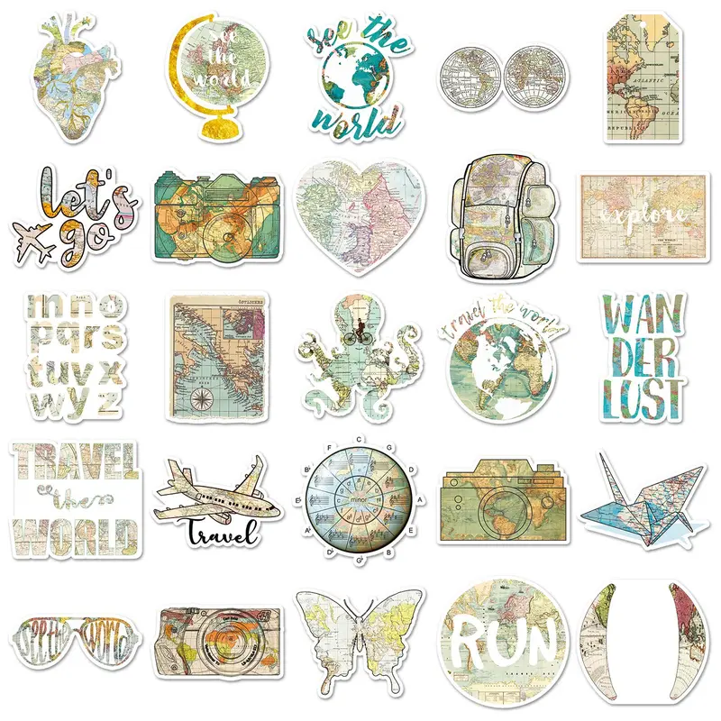 Travel Themed Car Sticker, 50pcs/set Waterproof Self Adhesive Decor Paper, Decor Sticker for Car, Gift Greeting Card, Water Bottle, Laptop & Phone 4