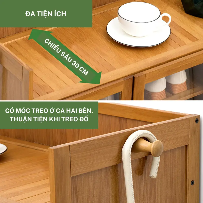 Tủ Giày Dép Bằng Gỗ Tre Tự Nhiên 7 Tầng 4 Cửa, Phong Cách Tân Cổ Điển Chống Mối Mọt Cao Cấp 5