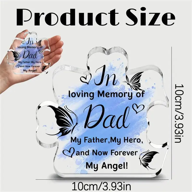 Acrylic Puzzle Shaped Plaque, in Memory Of Dad Letter Pattern Desk Decor, Birthday Gift for Dad, Home Decor, Room Decor, Signs 1