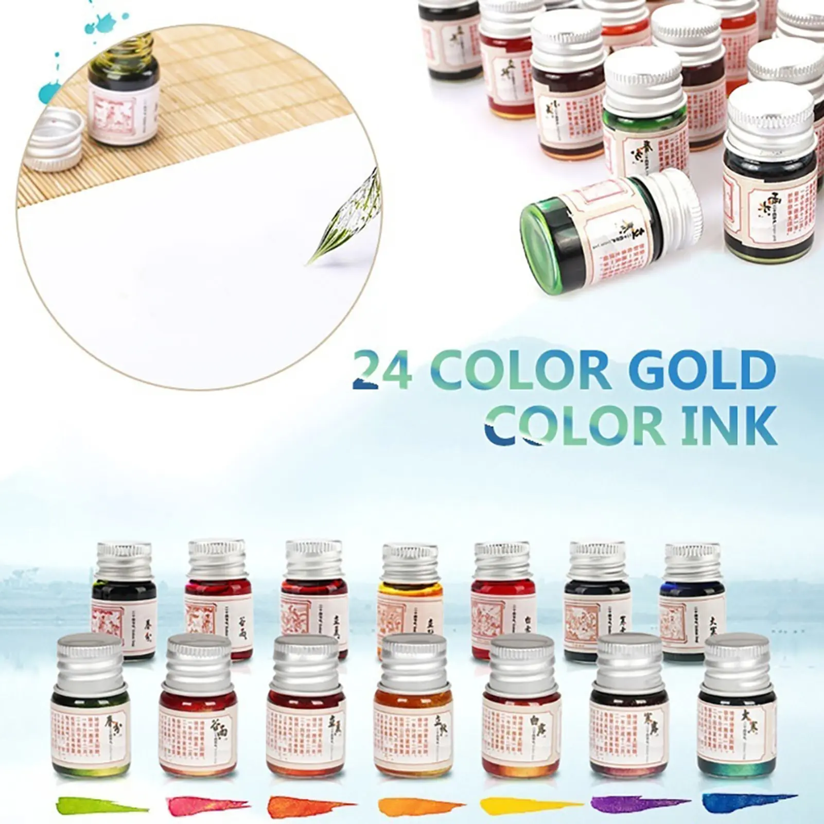 Mực Bút, Lonever, Viết Trơn Tru, 24 Màu, Chai Thủy Tinh, Mực Vẽ Tranh Đầy Màu Sắc, Thích Hợp Để Viết
